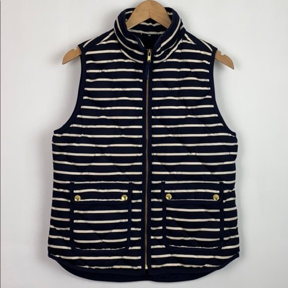 J.Crew S Puffer Vest Striped Nautical Navy White - Picture 1 of 16